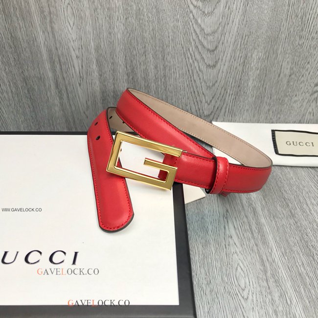 Gucci Slim Red Leather Belt Interlocking Buckle For Women